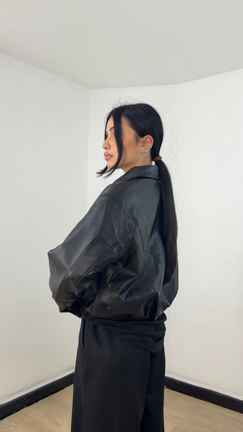 Bomber in ecopelle Nero