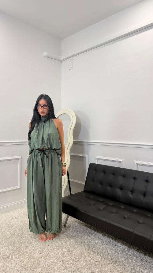 Coordinato Flow in simil lino Verde Militare