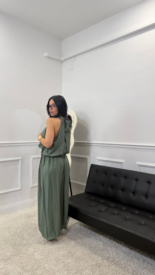 Coordinato Flow in simil lino Verde Militare