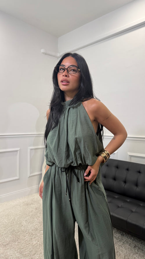 Coordinato Flow in simil lino Verde Militare