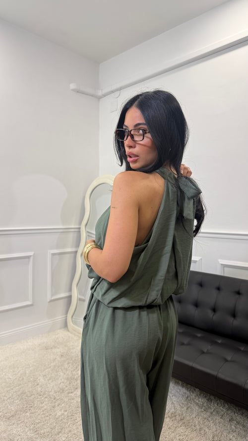 Coordinato Flow in simil lino Verde Militare