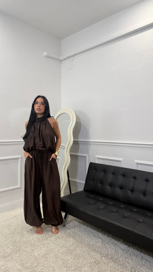 Coordinato Flow in simil lino Marrone