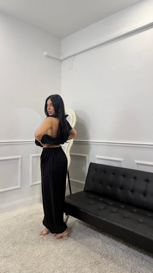 Coordinato Flow in simil lino Nero