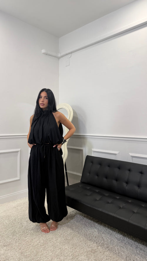 Coordinato Flow in simil lino Nero