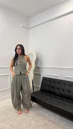 Coordinato in lino Just West Verde Militare