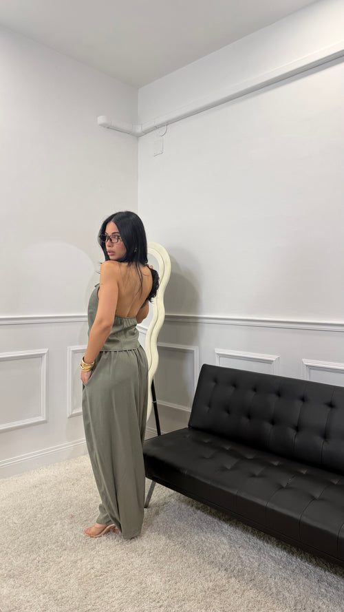 Coordinato in lino Just West Verde Militare