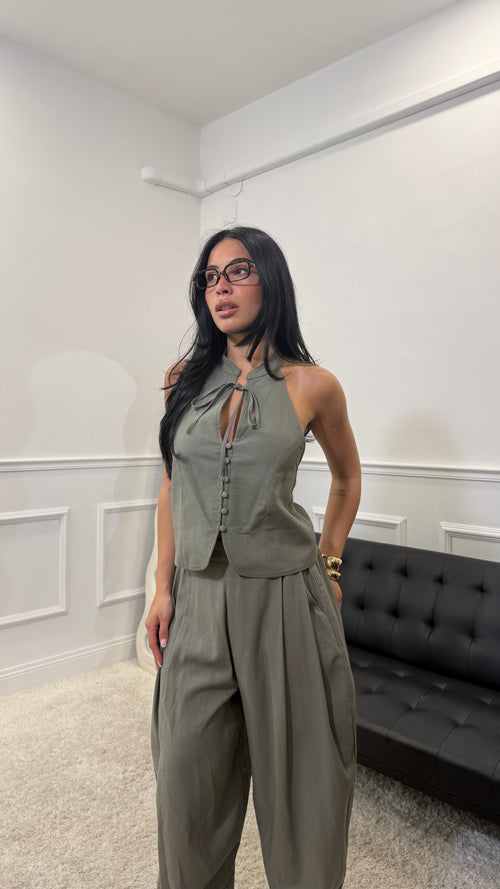 Coordinato in lino Just West Verde Militare