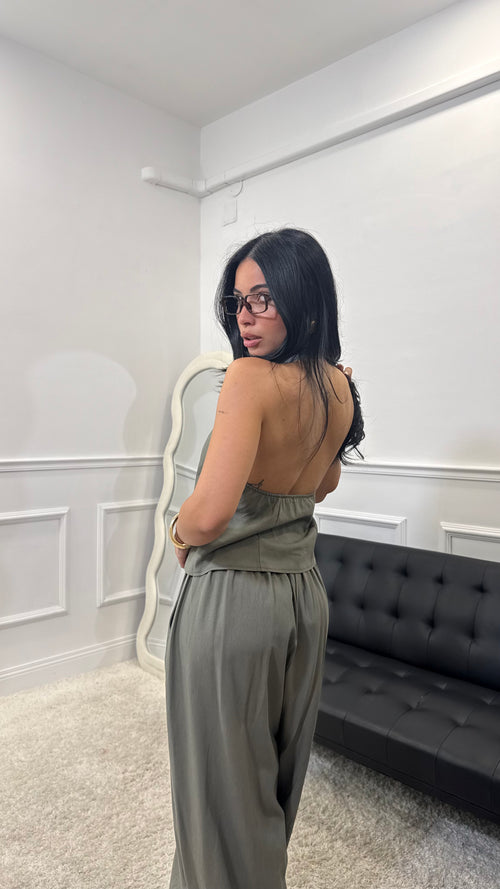 Coordinato in lino Just West Verde Militare