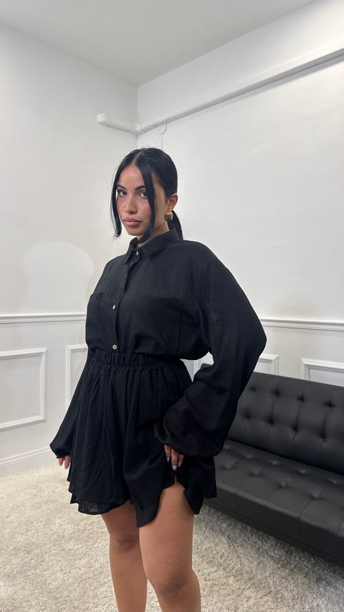 Coordinato Maila in simil lino Nero