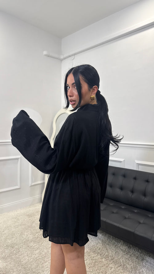 Coordinato Maila in simil lino Nero