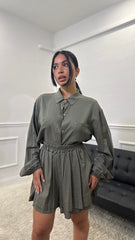 Coordinato Maila in simil lino verde militare